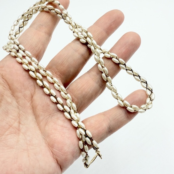 Napier Gold Plated Chain Faux Pearls Wire Wrapped Pearl Necklace - Picture 1 of 8